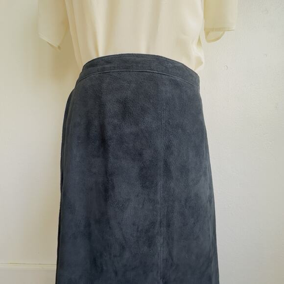 Vintage Dialogue Black Suede Maxi Skirt Leather Sz 10 Lined Winter Boho Western - Picture 4 of 10